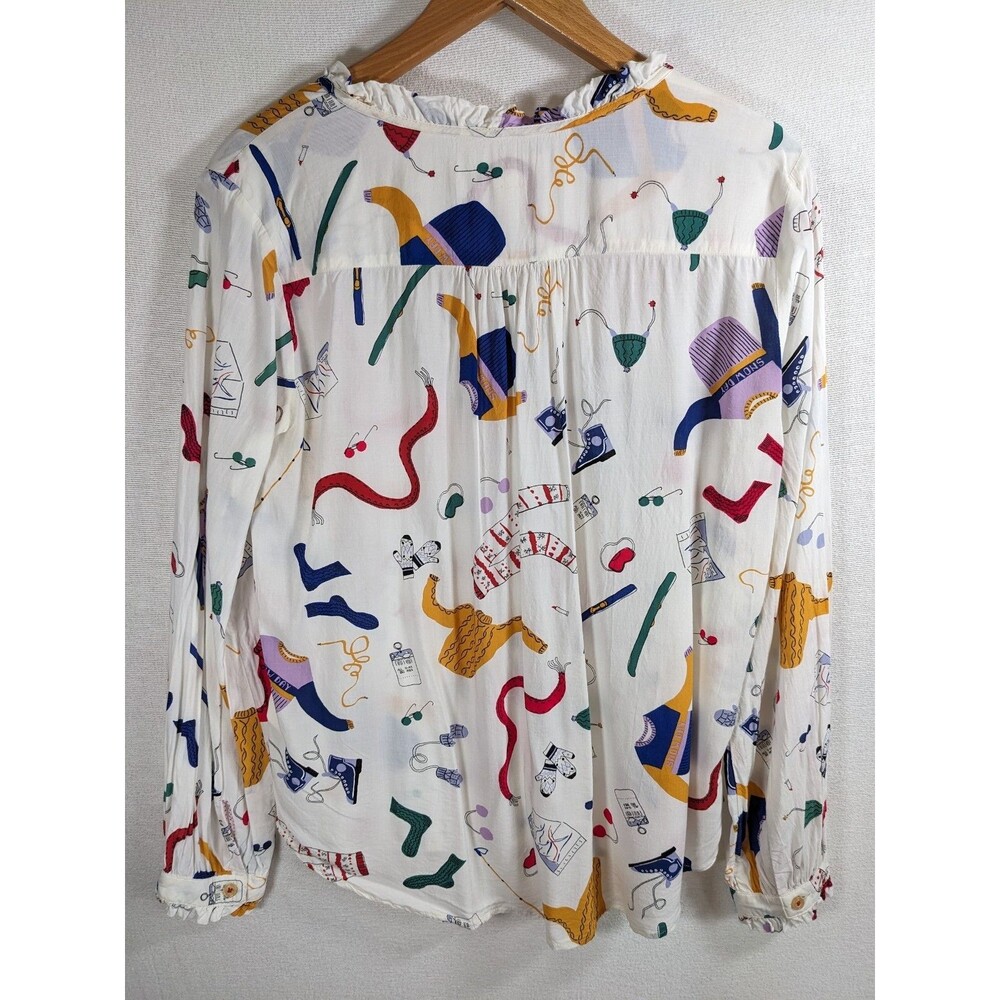 Maeve Anthropologie Marisol Ruffled Blouse Women Size 12 Multicolor Winter Print - Picture 6 of 9
